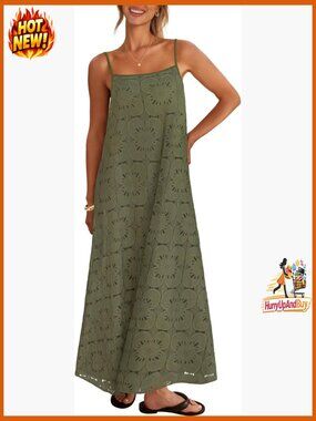Floral Lace Eyelet Maxi Dress Boho Chic Adjustable Spaghetti Straps Summer